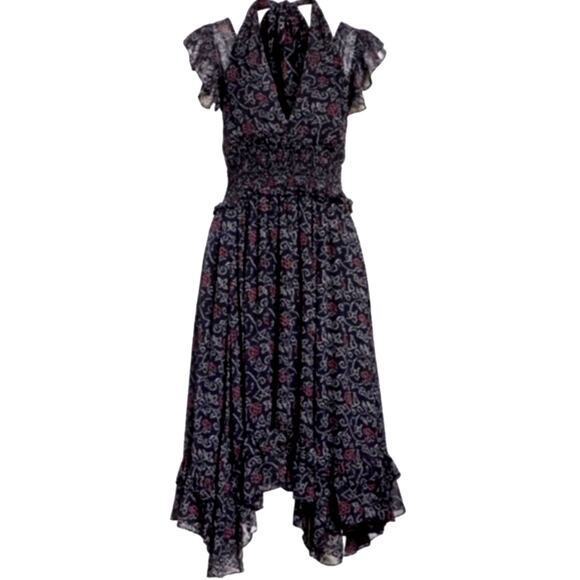 Ulla Johnson 4 Aviva 100% Silk Ruffle Midi Dress Backless Romantic Maxi Black - Picture 10 of 14